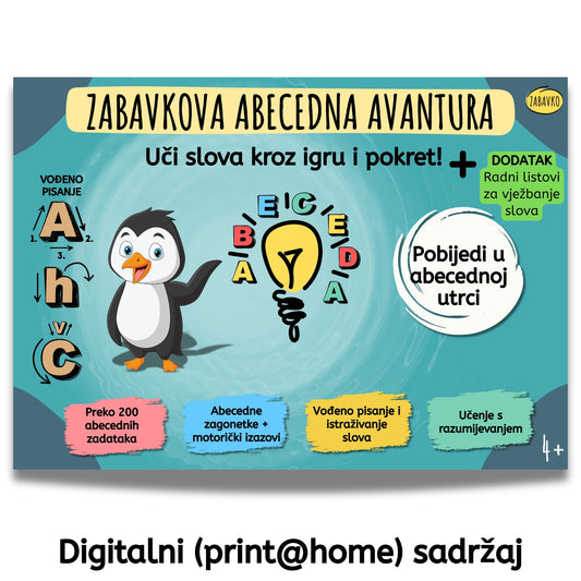 ZABAVKOVA ABECEDNA AVANTURA - Društvena igra za učenje slova kroz igru, pokret i otkrivanje